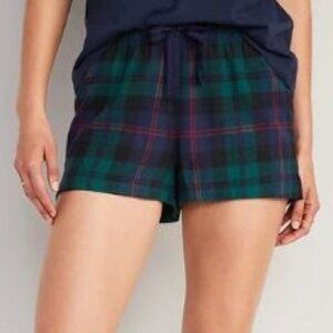 Old Navy Womens XXL 2XL Flannel Boxer Pajama Shorts Green Blue Plaid Christmas